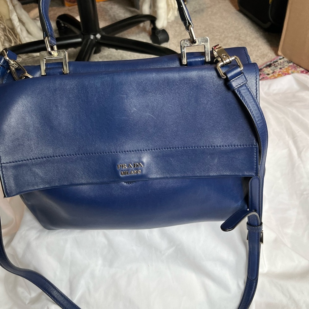 authentic Prada Milano Italy Women Blue Leather Crossbody Shoulder Hand Bag - Picture 2 of 6